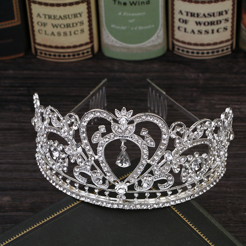 Crown Bride Headpiece New Version Water Diamond Round Crown High-end Wedding Dress Matching Wedding Accessories Performance Korean Style Grand Crown