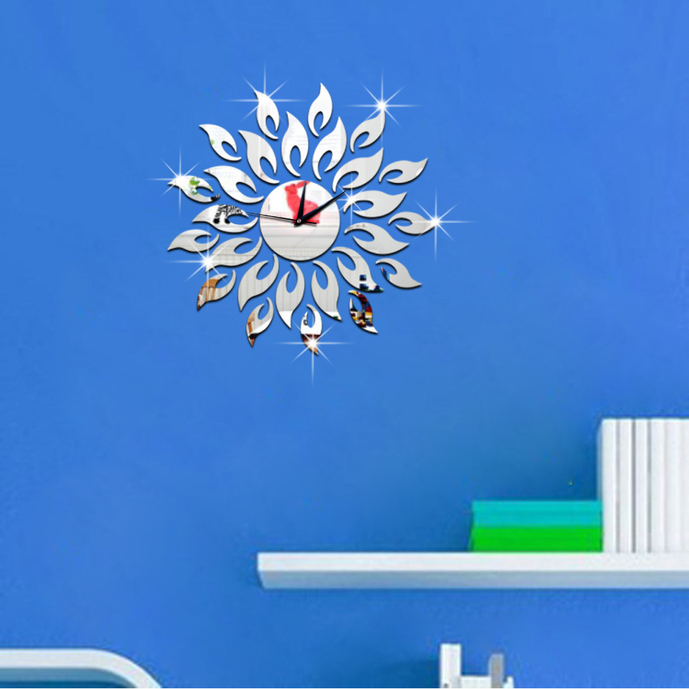 Gz038 sol cristal espejo pared Reloj estéreo pared pegatina pared reloj dormitorio sala de estar decoración Comercio exterior Venta caliente