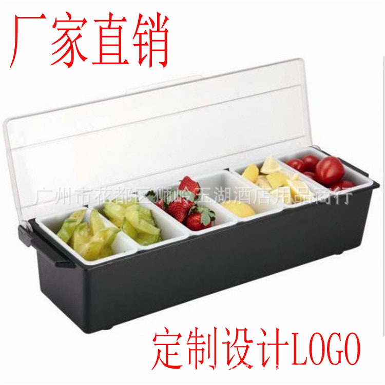 Caja de condimento comercial plato de fruta del hotel plato de fruta de plástico compartimiento con tapa 4 rejilla 6 rejilla caja de fruta más crujiente condimento