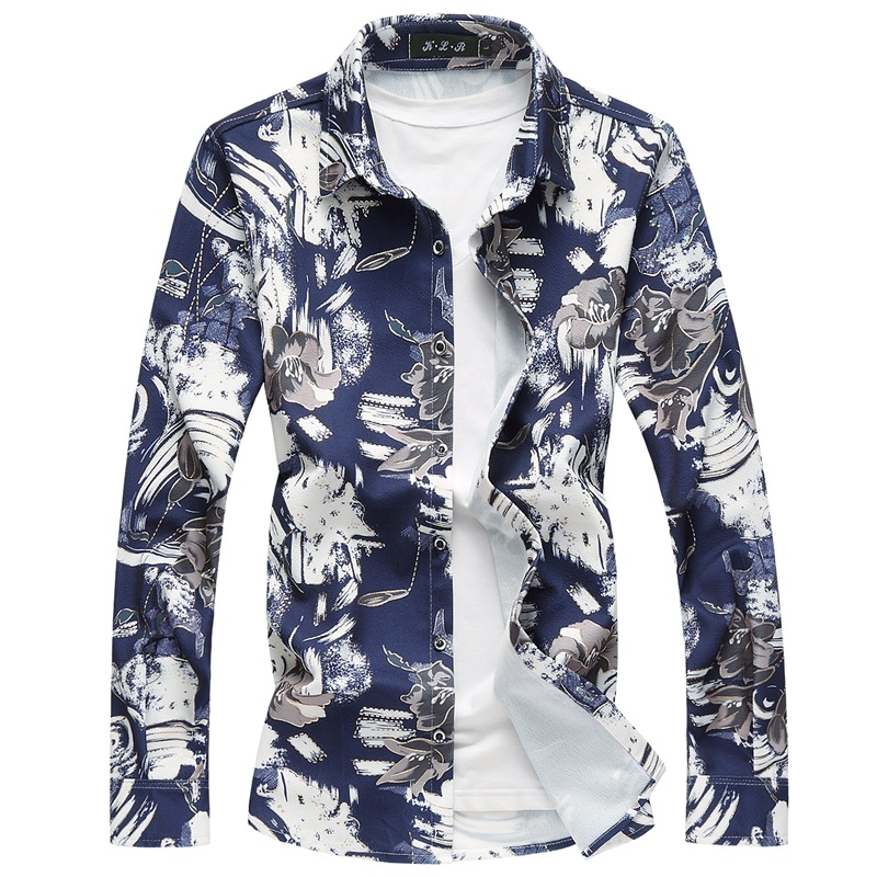 Spring and Autumn New Men's Floral Long-sleeved Shirt Plus Size Men's Thin Floral Shirt Trendy Men's Shirt Shirt