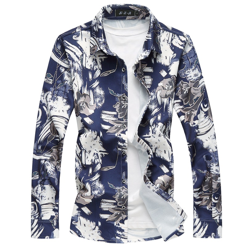 New men's floral long sleeve shirt in spring and Autumn