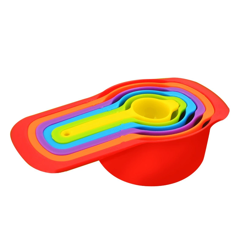 Creative rainbow plastic measuring cup, set scaled, measuring spoon, storage system, 10 pieces