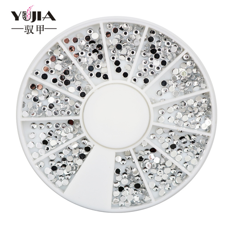Suministros transfronterizos DIY en caja de joyería de plata de fondo transparente diamante blanco disco giratorio decoraciones de uñas fondo plano Diamante blanco