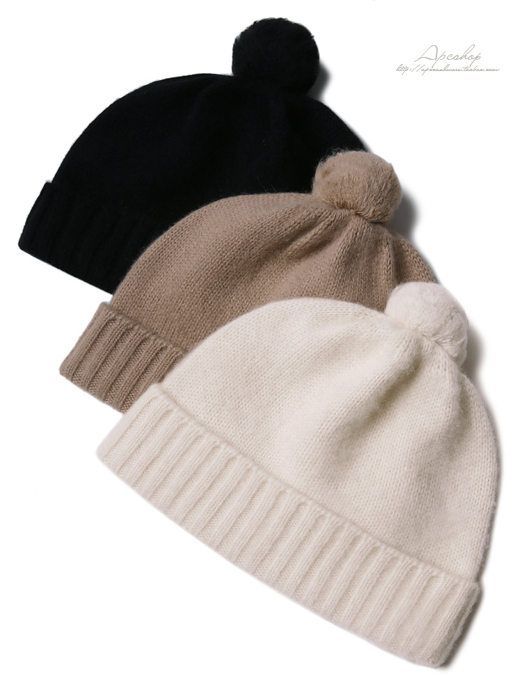 APCSHOP18 意大利客户定制精选白山羊绒针织手工剪绒毛球帽子|ms