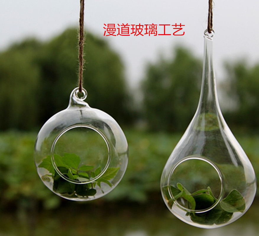 Hanging glass ball hollow plant hanging bottle water drop vase glass…