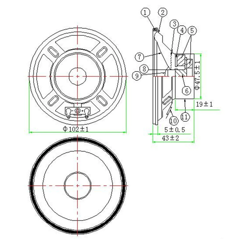 4-дюймовые LS102T-5-R8 8 Евро 5W двойномагнитные тканевые боковые акустические динамики 14 сердечников 93 децибела 6.32V