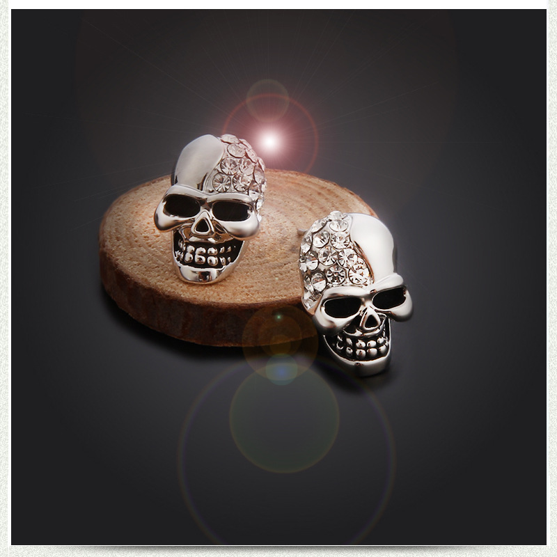 1 Pair Retro Punk Skull Plating Inlay Alloy Rhinestones 18k Gold Plated Rose Gold Plated Ear Studs display picture 4