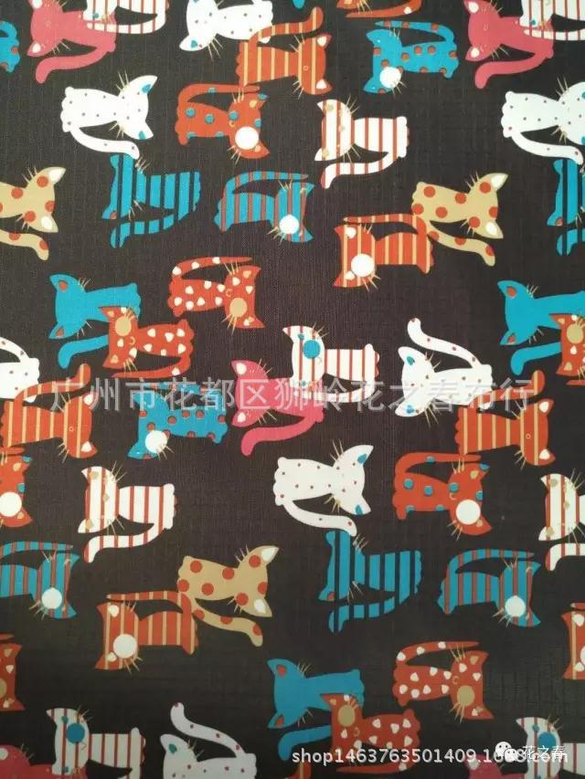 花之春动物猫咪210D涤纶牛津布格子印花面料批发一手货源厂家直销