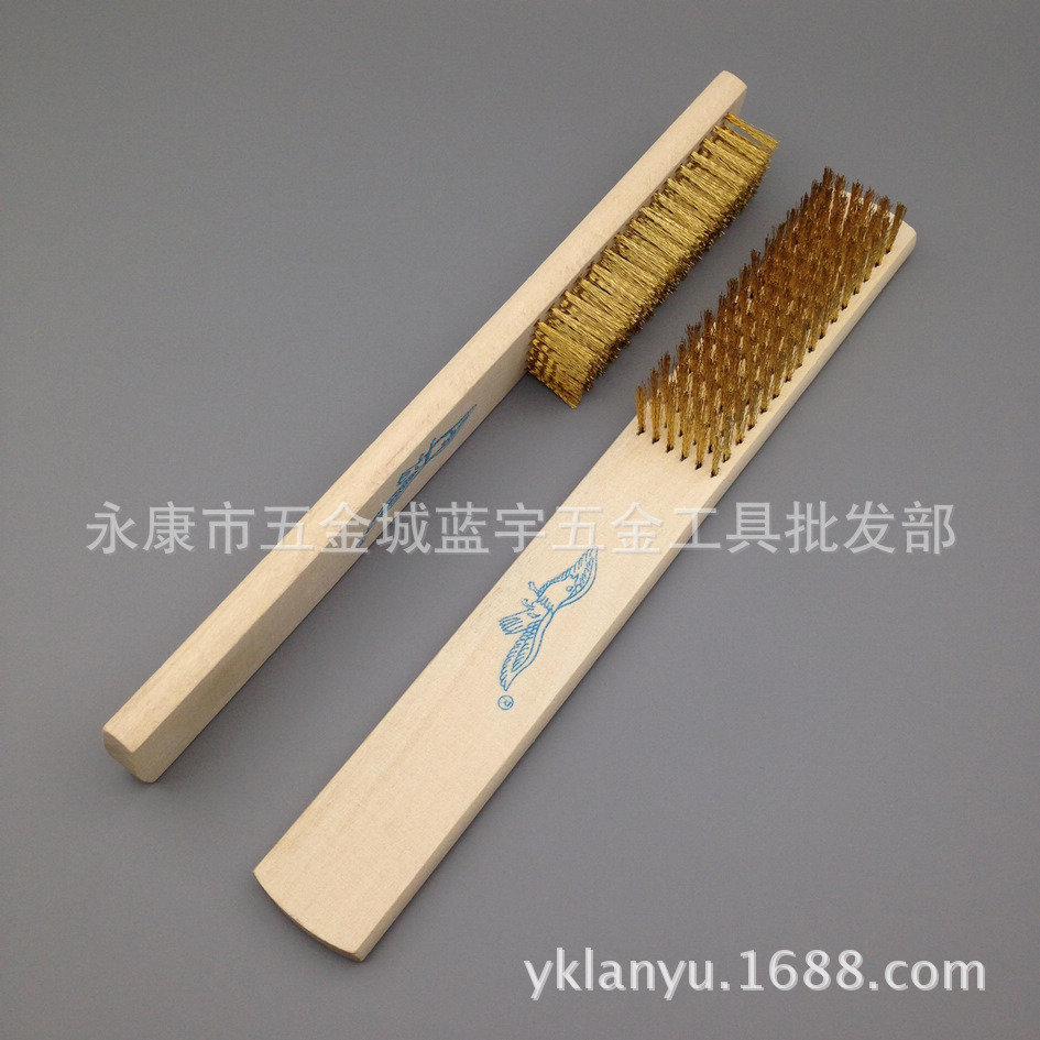 木柄铜丝刷 金属表面清洁刷除漆除锈刷子文玩刷铜丝板刷