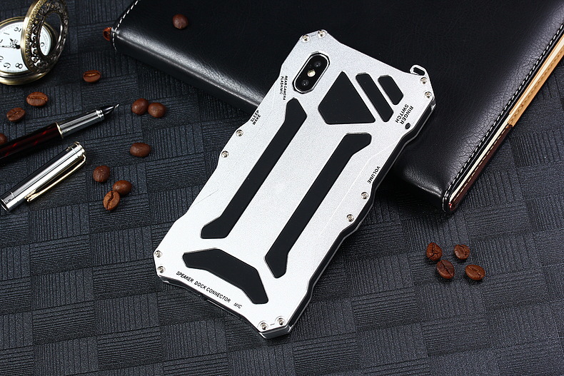 S.CENG Gundam Water Resistant Dustproof Shockproof Silicone Gorilla Glass Aluminum Alloy Metal Case Cover for Apple iPhone X