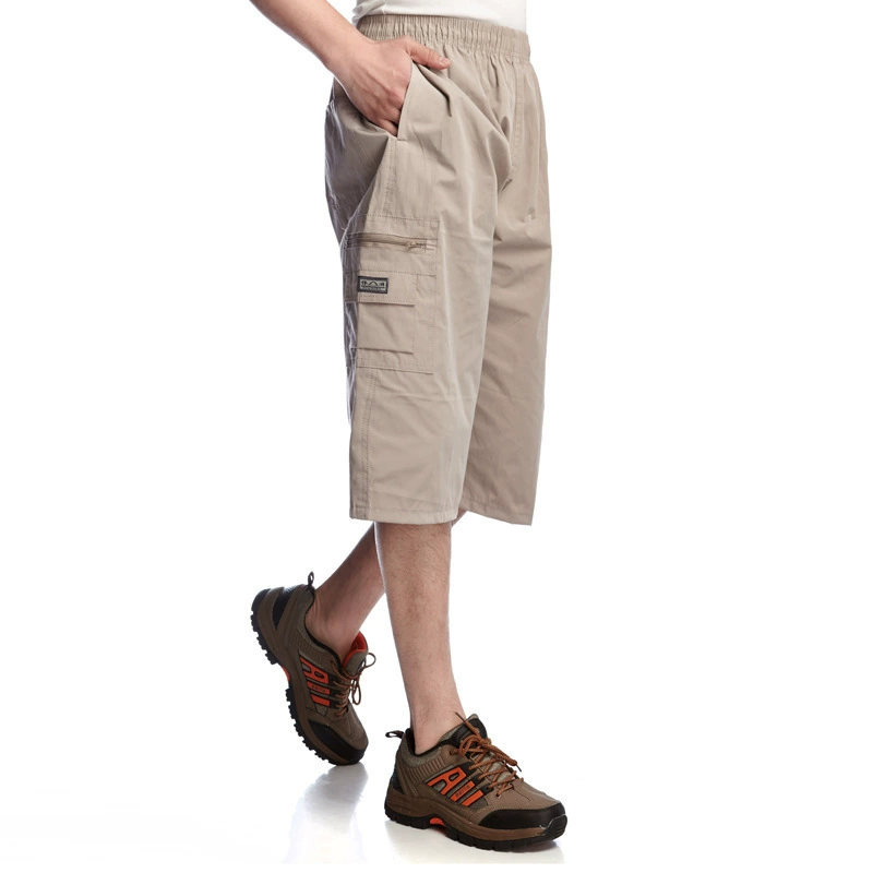 Мужские повседневные брюки среднего и пожилого возраста, прямые брюки с 7-точечными карманами, с несколькими карманами, укороченные брюки, пляжные комбинезоны, мужские брюки