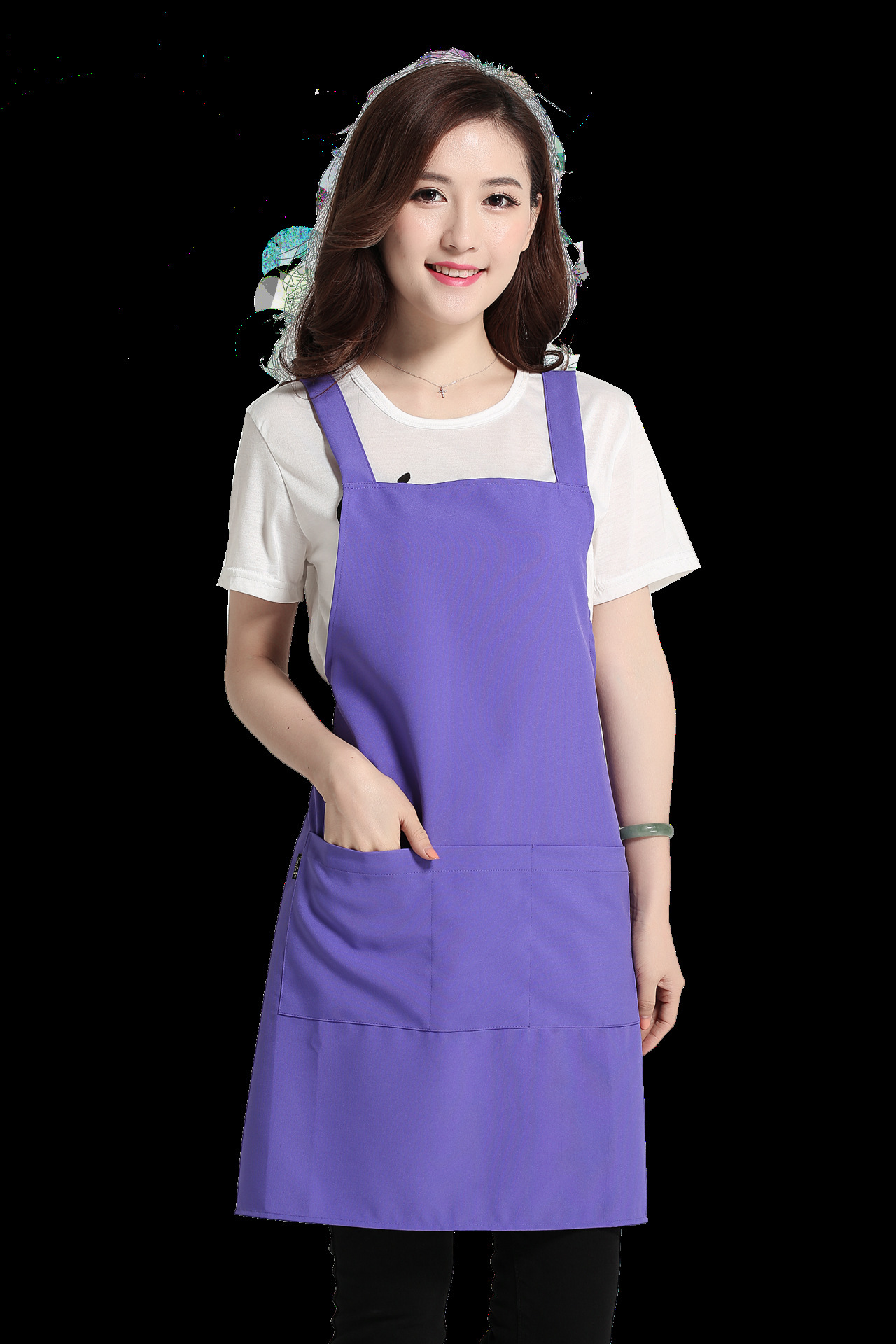 双肩防水围裙-紫色