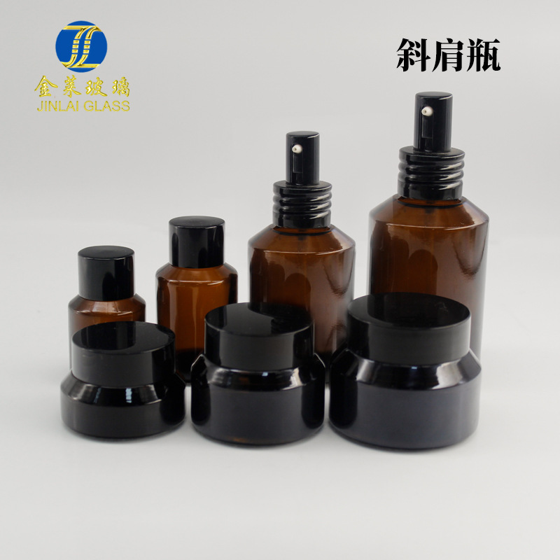 现货 斜肩15g30g50g茶色膏霜面霜瓶15ml30ml斜肩玻璃精油滴管瓶子