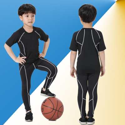2019夏男女儿童跑步训练运动套装弹力速干紧身衣裤篮球足球打底裤
