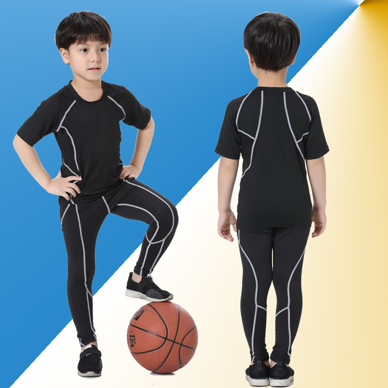 2019夏男女儿童跑步训练运动套装弹力速干紧身衣裤篮球足球打底裤