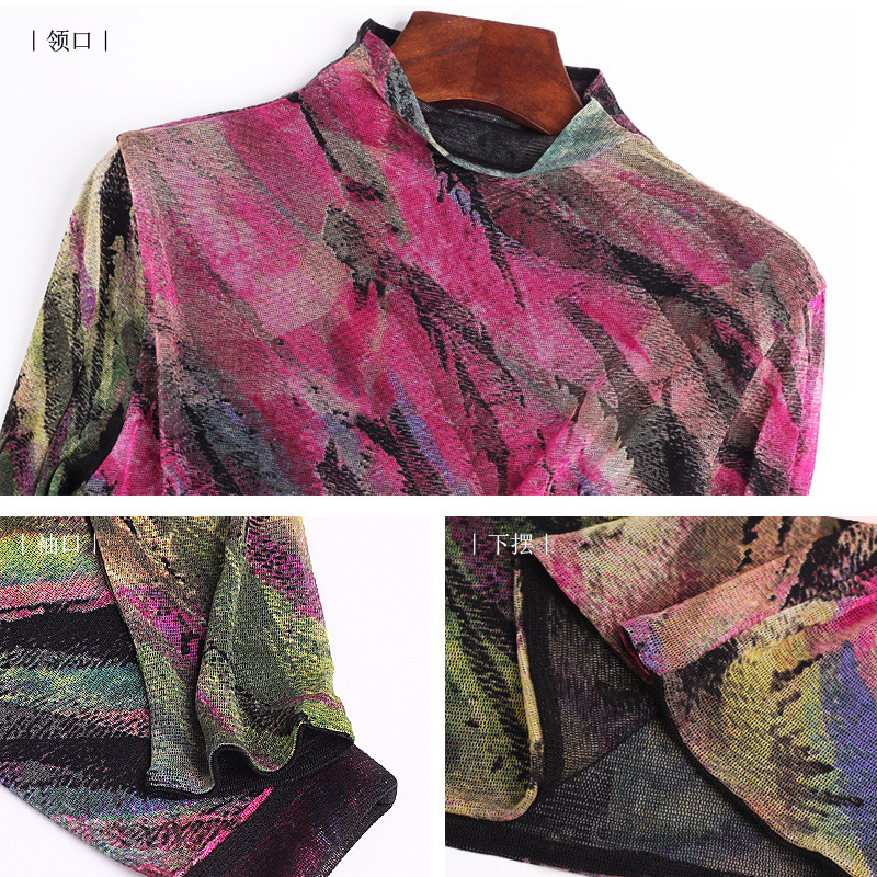 Womens Silk Mesh Mock Neck Long Sleeve T Shirt Double Layer Lightweight Soft Fabric Perfect for Spring and Autumn