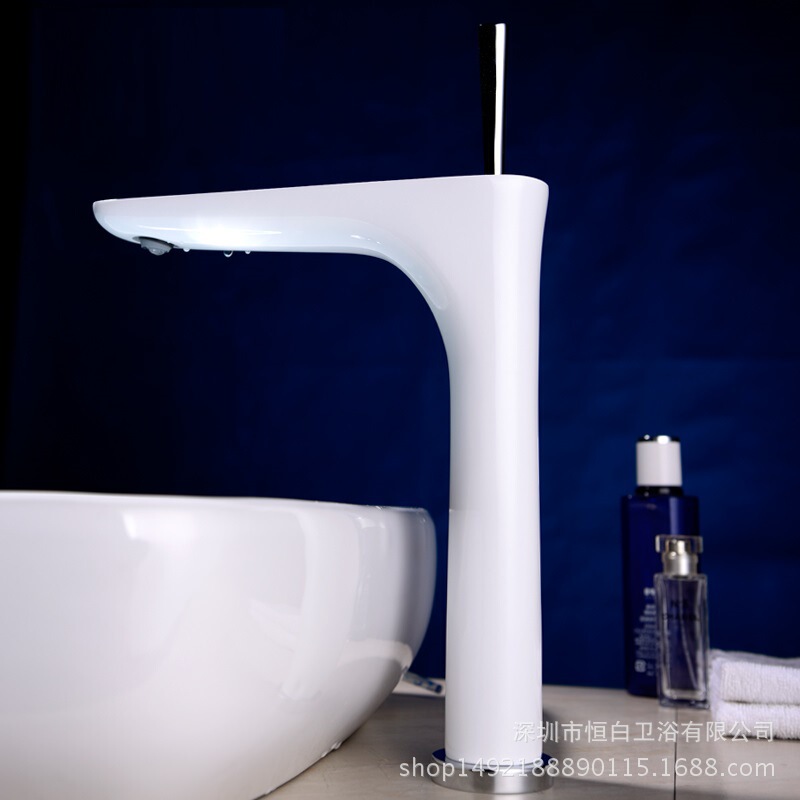 Constant White Bathroom Export German Faucet All Copper Cold and Hot Basin Faucet White Elevated Basin Faucet Constant White Bathroom Export German Faucet All Copper Cold and Hot Basin Faucet White Elevated Basin Faucet
