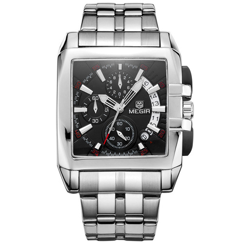 One piece drop shipping MEGIR steel band men's watch sports outdoor men's watch square watch 2018