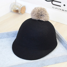 帽子秋冬季韩版羊毛男女儿童可爱兔毛球马术帽宝宝亲子鸭舌棒球帽