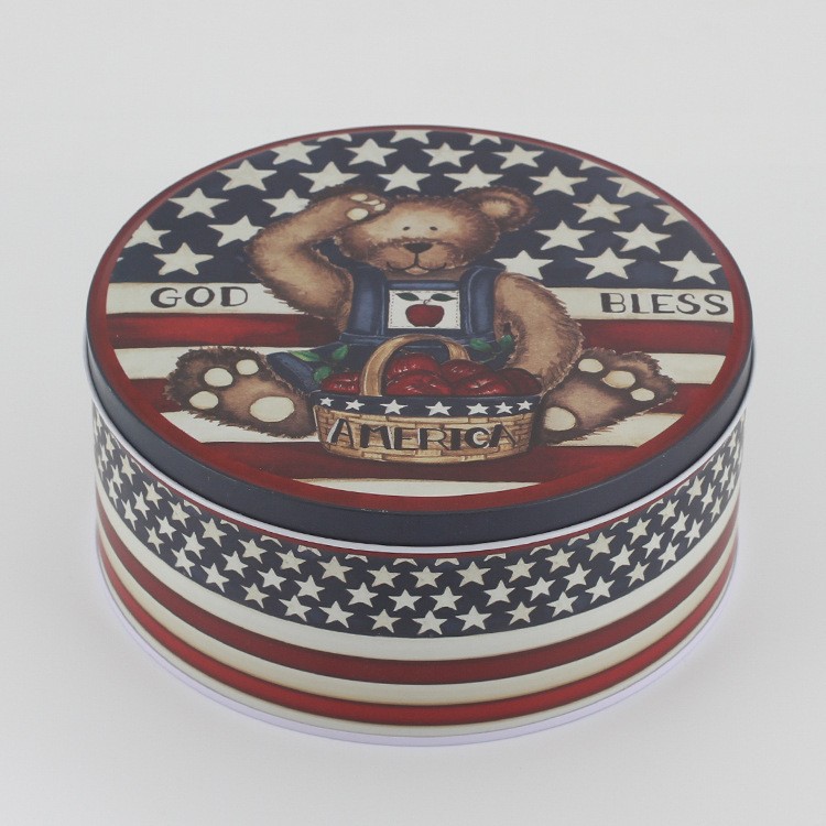 小熊圆形铁皮盒 饼干盒 马口铁礼物盒 圆形收纳盒 厂家直销批发