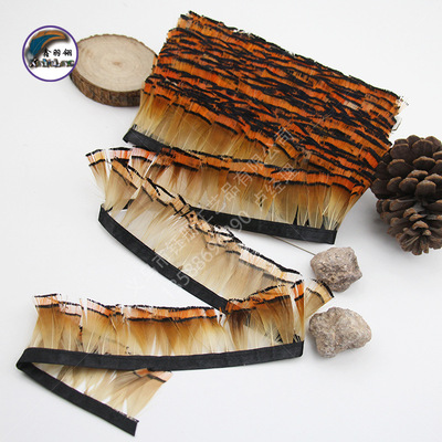 羽毛花边批发锦鸡头片布条5cm天然橘色手工DIY裙摆项链服装辅料|ru