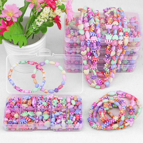 Children's DIY Bead Craft Educational Toys for Girls to Wear Necklace and Bracelet, Low Vision Training Material Set, Beads as Gifts