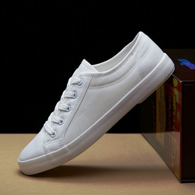 远步小清新休闲系带低帮男帆布鞋平底情侣款小白鞋纯色布鞋030