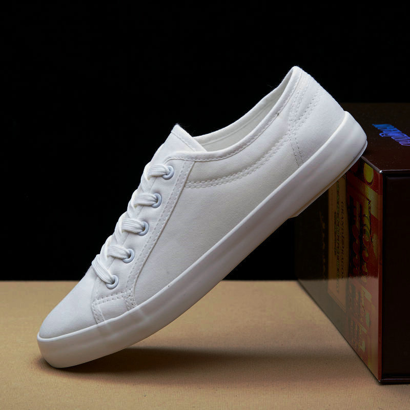 远步小清新休闲系带低帮男帆布鞋平底情侣款小白鞋纯色布鞋030
