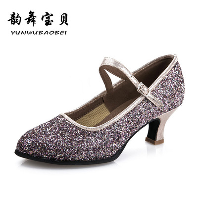 Latin outdoor Square dance shoes Modern shoes show perform Soled Sequins On behalf of