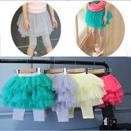 童装儿童蓬蓬打底裤 韩版新款女童打底裤裙 棉料夏季五分网纱裤子