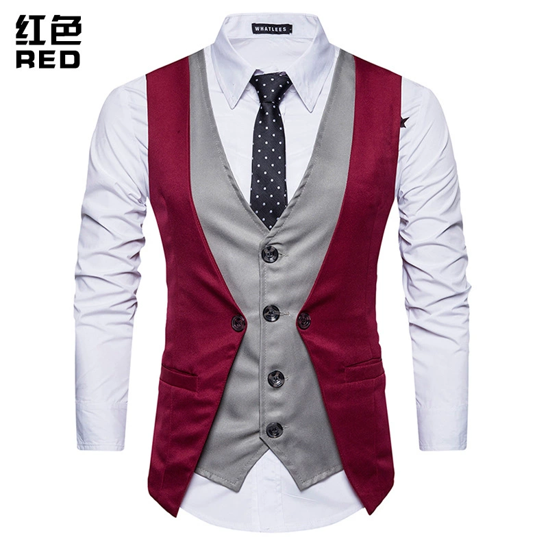 European code new men's personality splicing fake two single -breasted casual vest M25