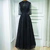New style long sleeved long sleeved black evening dress long skirt party host company annual meeting