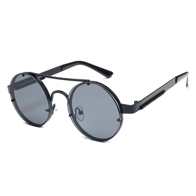欧美太阳镜新款蒸汽朋克太阳眼镜 网红街拍墨镜弹簧腿圆框眼镜|ms