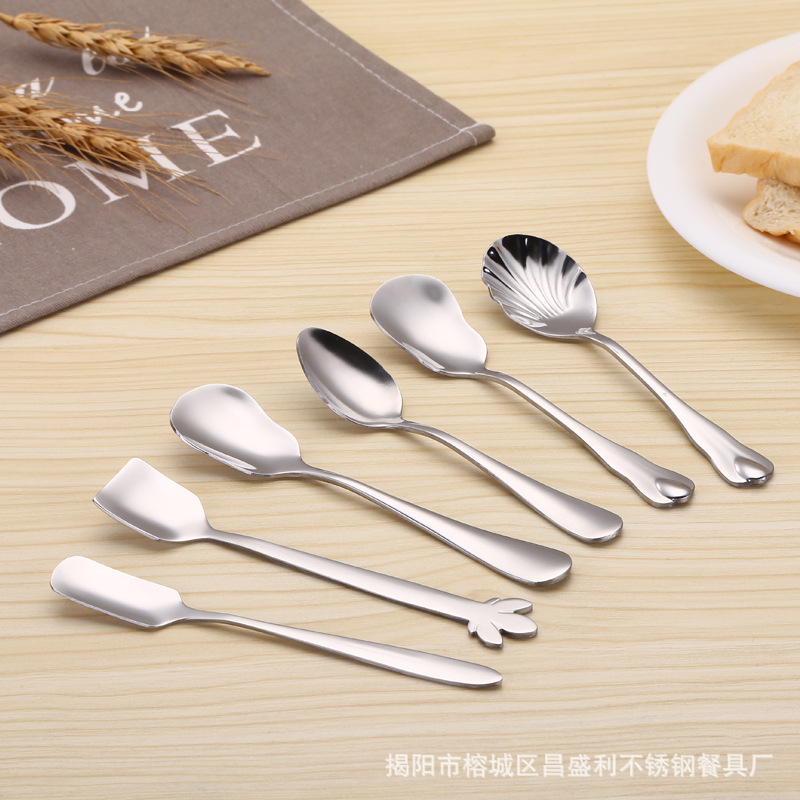 Wholesale Stainless Steel Spoon Japanese Style Cherry Blossom Spoon Dessert Spoon Ice Cream Spoon Shell Spoon Mixing Coffee Spoon