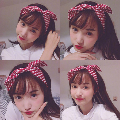 日系林小宅格子发带原宿软萌百搭兔耳朵蝴蝶结头带发饰批发|ms