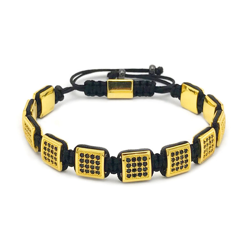 AliExpress Amazon new Europe and the United States hot 9mm * 9m black zircon square diamond bracelet custom men's and women's square diamond