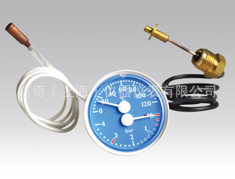 昌奇温度压力表蒸汽压力表昌奇OEM52mm壁挂炉双显示温度压力表