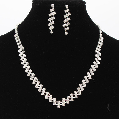 跨境热销新娘饰品简单约欧美水钻项链耳环首饰套装jewelry let|ms