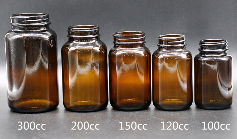 爆款现货热销茶棕色广口玻璃瓶医药螺口瓶60ml~400ml铝盖压敏垫片