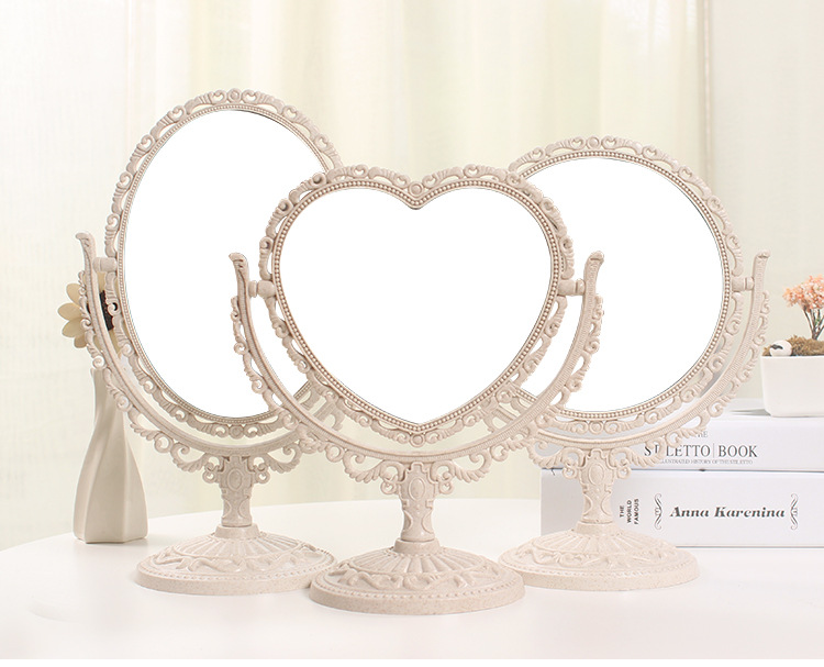 Amor de estilo europeo de doble cara espejo de maquillaje espejo de escritorio portátil espejo dormitorio belleza espejo de aumento princesa espejo grande