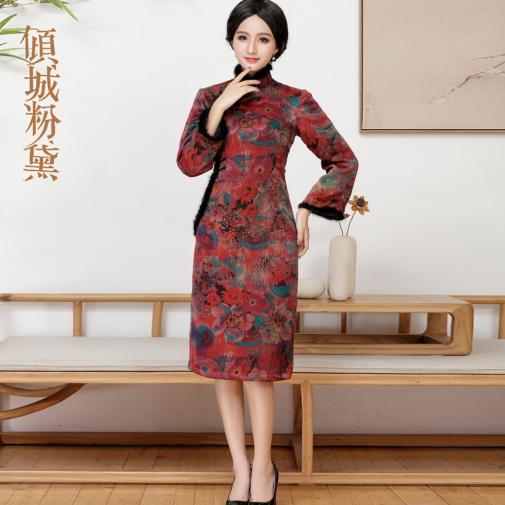 Demi-season fashionable elegant ethnic quilted cheongsam