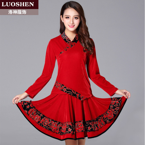 Luoshen autumn and winter new square dance costume suit women's gold velvet long-sleeved performance dance suit skirt pants