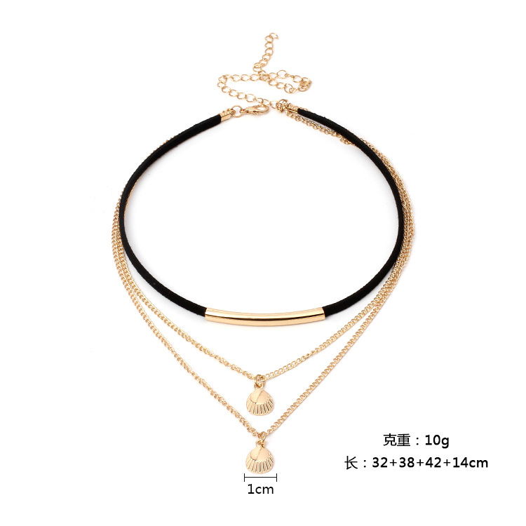 12g Weight Necklace Classification Wedding, Travel Occasion Printing Pattern Women'S Gender Gold, Silver Color Korean Velvet Multi-layer Chain Choker Metal Shell Lace Alloy Necklace Jewelry 6