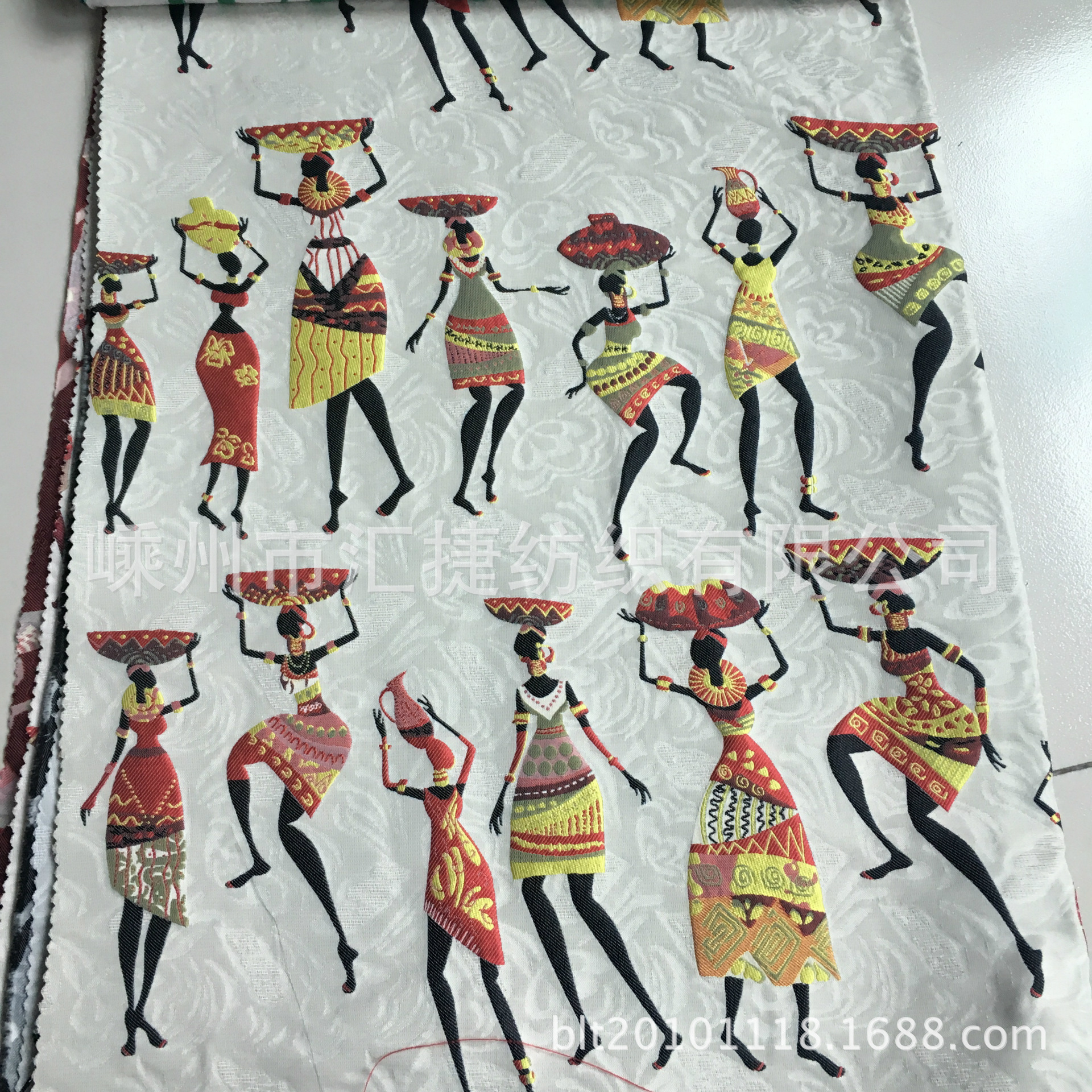 工厂直供色织提花服装面料高密梭织舞蹈者图案色织人物提花布