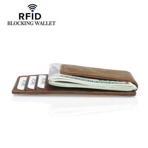 Directly supplied from the manufacturer, a drop-shipping men's first-layer cowhide Crazy Horse pickup bag European and American anti-magnetic dollar clip