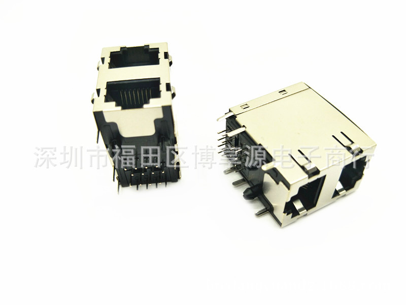 RJ45 2*1 RJ45插座 8P8C 双口竖型网络接口连接器 水晶头母座网口-阿里巴巴