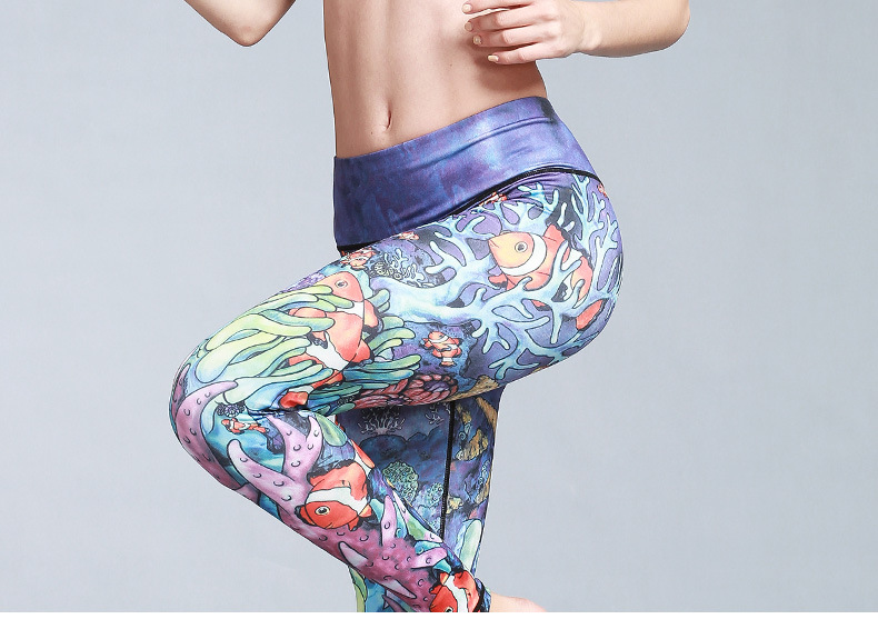 YG春季新款印花瑜伽九分裤户外运动健身裤紧身弹力瑜伽裤女
