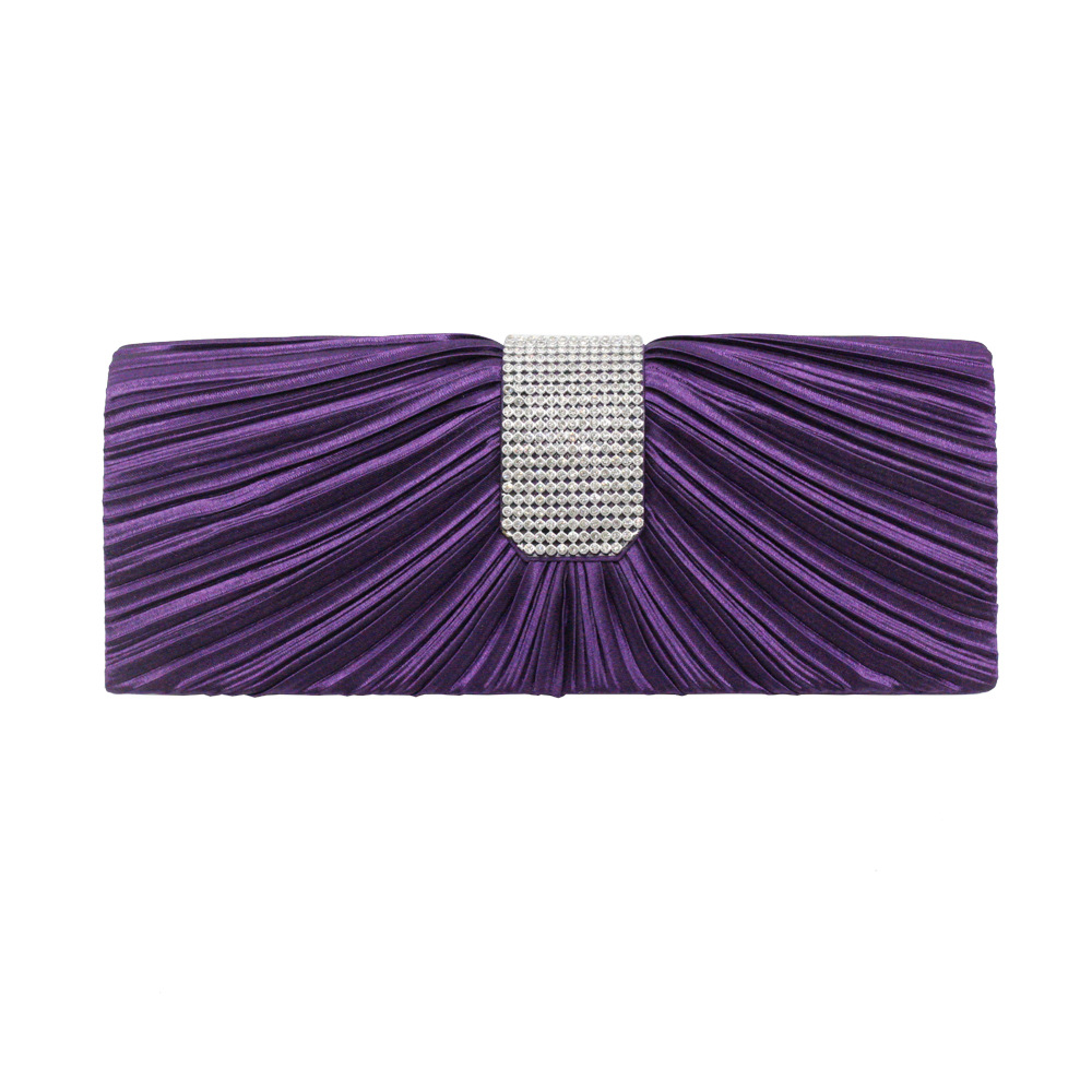 Black Gold Silver Satin Solid Color Square Hot Drill Clutch Evening Bag display picture 3