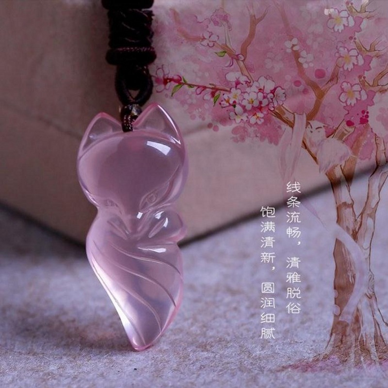 批发 水晶 星光粉晶狐狸吊坠 芙蓉晶项链女士毛衣链饰品