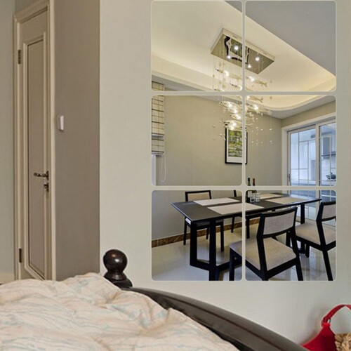 AliExpress 6 pieces square rounded corners 15cm*15cm mirror wall stickers home background wall stickers removable